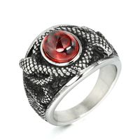 Simple Style Cool Style Round Snake Stainless Steel Polishing Inlay Zircon Men's Rings main image 5