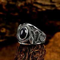 Simple Style Cool Style Round Snake Stainless Steel Polishing Inlay Zircon Men's Rings main image 4