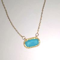 Glass Copper Retro Plating Inlay Oval Natural Stone Opal Zircon Pendant Necklace sku image 2