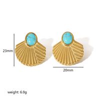 1 Pair Retro Round Polishing Plating Inlay 304 Stainless Steel Turquoise Earrings main image 4