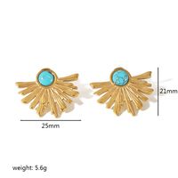 1 Pair Retro Round Polishing Plating Inlay 304 Stainless Steel Turquoise Earrings main image 3