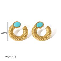 1 Pair Retro Round Polishing Plating Inlay 304 Stainless Steel Turquoise Earrings main image 5
