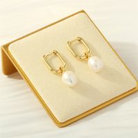 1 Pair Simple Style Irregular Plating Inlay Copper Freshwater Pearl 18k Gold Plated Drop Earrings main image 4