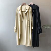 Women's British Style Solid Color Washed Button Double Breasted Coat Trench Coat main image 1