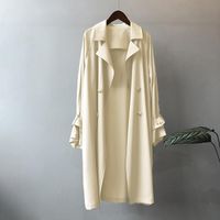 Women's British Style Solid Color Washed Button Double Breasted Coat Trench Coat main image 7