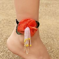 Vacation Bohemian Beach Flower Artificial Crystal Cloth Beaded Tassel Net Yarn Women's Anklet sku image 2