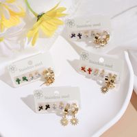 3 Pairs Ig Style Classic Style Commute Cross Plating Stainless Steel Imitation Diamond Gold Plated Drop Earrings main image 3