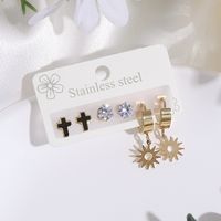 3 Pairs Ig Style Classic Style Commute Cross Plating Stainless Steel Imitation Diamond Gold Plated Drop Earrings sku image 3