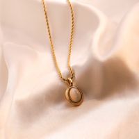 Simple Style Commute Oval Titanium Steel Plating Inlay Opal 18k Gold Plated Pendant Necklace sku image 1