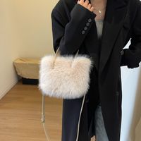 Women's Plush Solid Color Cute Basic Sewing Thread Square Magnetic Buckle Shoulder Bag Crossbody Bag Bucket Bag sku image 2