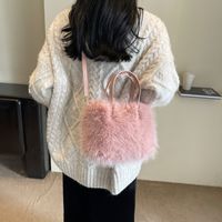 Women's Plush Solid Color Cute Basic Sewing Thread Square Magnetic Buckle Shoulder Bag Crossbody Bag Bucket Bag sku image 3