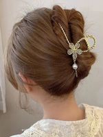 Femmes Dame Style Simple Artistique Fleur Pétale Perle D'imitation Alliage Plastique Placage Pince À Cheveux Griffes De Cheveux sku image 1