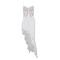 Women's Strap Dress Sexy Sling Collar Lace See-through Sleeveless Solid Color Maxi Long Dress Banquet Party main image 2