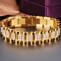 Hip-Hop Solid Color Titanium Steel Plating 18K Gold Plated Men's Bracelets main image 1