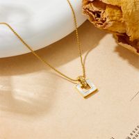 Titanium Steel 18K Gold Plated Elegant Plating Inlay Square Artificial Diamond Shell Pendant Necklace main image 2