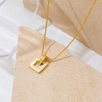 Titanium Steel 18K Gold Plated Elegant Plating Inlay Square Artificial Diamond Shell Pendant Necklace sku image 1