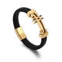 Style Vintage Punk Géométrique Acier Inoxydable Faux Cuir Plaqué Or 18K Hommes Bracelet main image 4