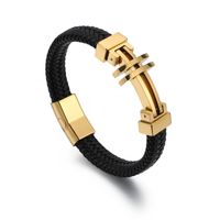 Vintage Style Punk Geometric Stainless Steel Pu Leather 18K Gold Plated Men's Bangle main image 4