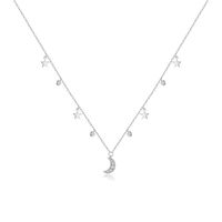 Elegant Star Moon Sterling Silver Plating Inlay Zircon White Gold Plated Pendant Necklace sku image 1