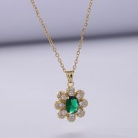 Retro Flower Stainless Steel Copper Plating Inlay Zircon 18k Gold Plated Pendant Necklace main image 2