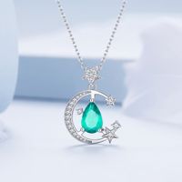 Elegant Star Moon Sterling Silver Plating Inlay Zircon White Gold Plated Pendant Necklace main image 3