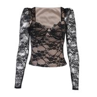 Women's Chiffon Shirt Long Sleeve Blouses Lace Streetwear Solid Color main image 2