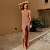 Women's Strap Dress Sexy Sling Collar Sleeveless Solid Color Maxi Long Dress Banquet Party main image 4