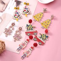 1 Piece Vintage Style Christmas Tree Enamel Plating Inlay Alloy Plastic Glass Glass Pearl Gold Plated Silver Plated Drop Earrings main image 2