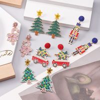 1 Piece Vintage Style Christmas Tree Enamel Plating Inlay Alloy Plastic Glass Glass Pearl Gold Plated Silver Plated Drop Earrings main image 6