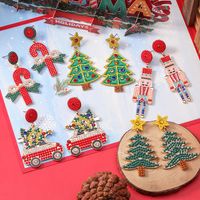 1 Piece Vintage Style Christmas Tree Enamel Plating Inlay Alloy Plastic Glass Glass Pearl Gold Plated Silver Plated Drop Earrings main image 7