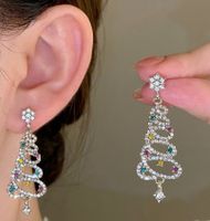 Wholesale Jewelry Cute Sweet Christmas Tree Alloy Zircon Plating Inlay Drop Earrings sku image 1