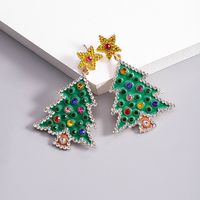 1 Piece Vintage Style Christmas Tree Enamel Plating Inlay Alloy Plastic Glass Glass Pearl Gold Plated Silver Plated Drop Earrings sku image 13