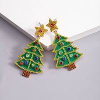 1 Piece Vintage Style Christmas Tree Enamel Plating Inlay Alloy Plastic Glass Glass Pearl Gold Plated Silver Plated Drop Earrings sku image 16