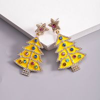 1 Piece Vintage Style Christmas Tree Enamel Plating Inlay Alloy Plastic Glass Glass Pearl Gold Plated Silver Plated Drop Earrings sku image 17