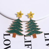 1 Piece Vintage Style Christmas Tree Enamel Plating Inlay Alloy Plastic Glass Glass Pearl Gold Plated Silver Plated Drop Earrings sku image 4