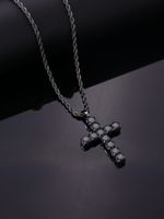 Hip-Hop Vintage Style Simple Style Cross 304 Stainless Steel Alloy Plating Inlay Zircon K Gold Plated Rhodium Plated Men's Pendant Necklace main image 6