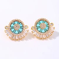1 Pair Glam Shiny Round Plating Inlay Copper Zircon Ear Studs main image 5