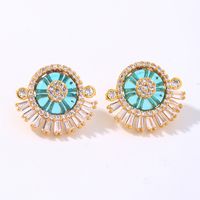 1 Paire Glamour Brillant Rond Placage Incruster Le Cuivre Zircon Boucles D'oreilles main image 5