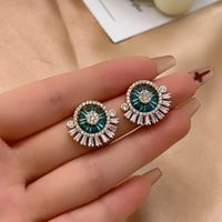 1 Pair Glam Shiny Round Plating Inlay Copper Zircon Ear Studs main image 1