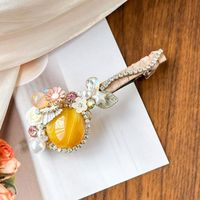 Elegant Lady Flower Metal Inlay Artificial Gemstones Opal Hair Clip sku image 2