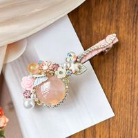 Elegant Dame Blume Metall Inlay Künstliche Edelsteine Opal Haarklammer sku image 3