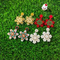 1 Pair Nordic Style Vintage Style Snowflake Plating Inlay Plastic Cloth Glass Glass Beads Silver Plated Drop Earrings main image 6