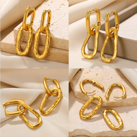 1 Paire Style Vintage Style Simple Couleur Unie Asymétrique Placage Acier Inoxydable Plaqué Or 18k Des Boucles D'oreilles main image 1