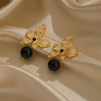Wholesale Jewelry Elegant Luxurious Leaves Tiger Eye Obsidian Natural Stone Obsidian 18k Gold Plated Plating Inlay Drop Earrings main image 5