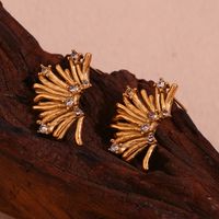 1 Pair Vintage Style Simple Style Classic Style Color Block Plating Inlay Stainless Steel Rhinestones 18k Gold Plated Ear Studs main image 3