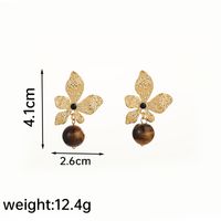 Wholesale Jewelry Elegant Luxurious Leaves Tiger Eye Obsidian Natural Stone Obsidian 18k Gold Plated Plating Inlay Drop Earrings sku image 2