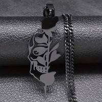 Vintage Style Punk Rose Skull Stainless Steel Halloween Unisex Pendant Necklace main image 1