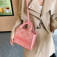 Women's Canvas Letter Basic Classic Style Sewing Thread Square Zipper Handbag Crossbody Bag Square Bag sku image 1