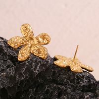 1 Pair Vintage Style Simple Style Classic Style Flower Plating Pleated Stainless Steel 18k Gold Plated Ear Studs main image 4