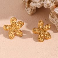 1 Pair Vintage Style Simple Style Classic Style Flower Plating Pleated Stainless Steel 18k Gold Plated Ear Studs main image 3